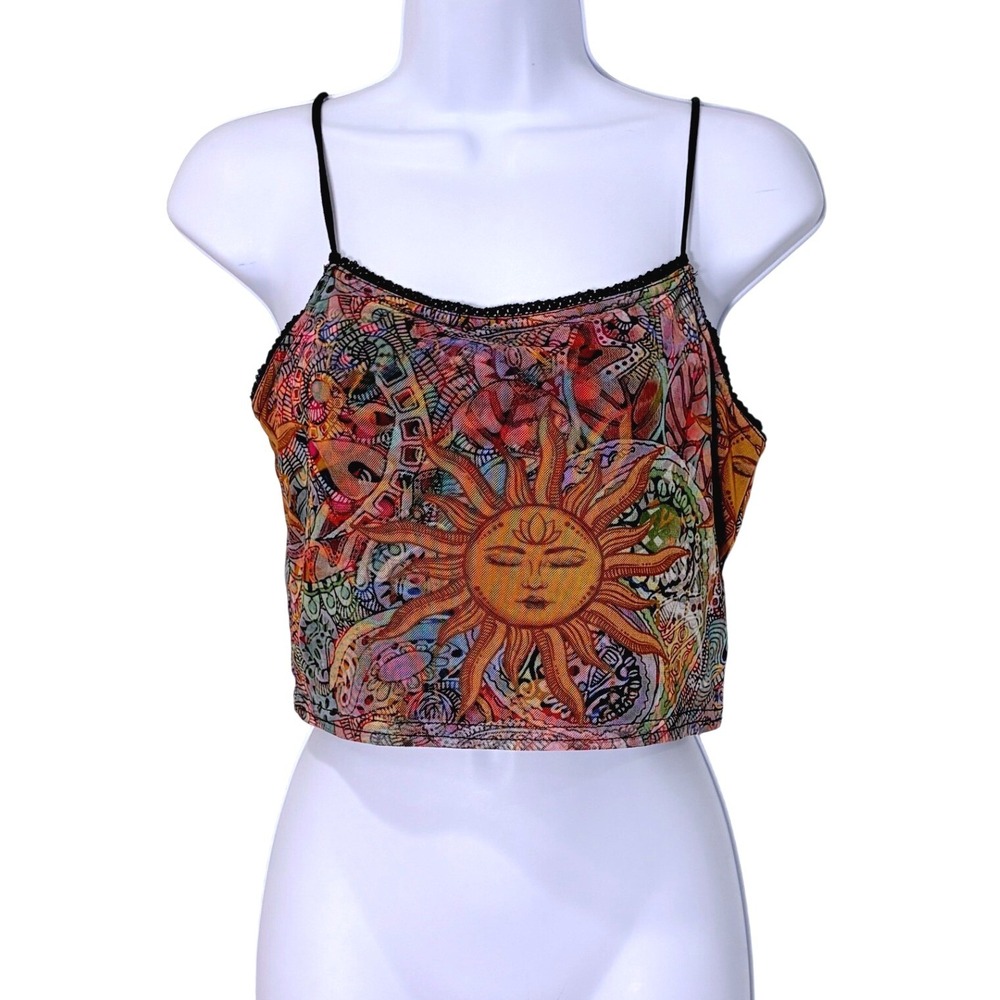Urban Outfitters Womens Celestial Sun Mesh Crop Cami Size S Y2K Indie Boho Retro